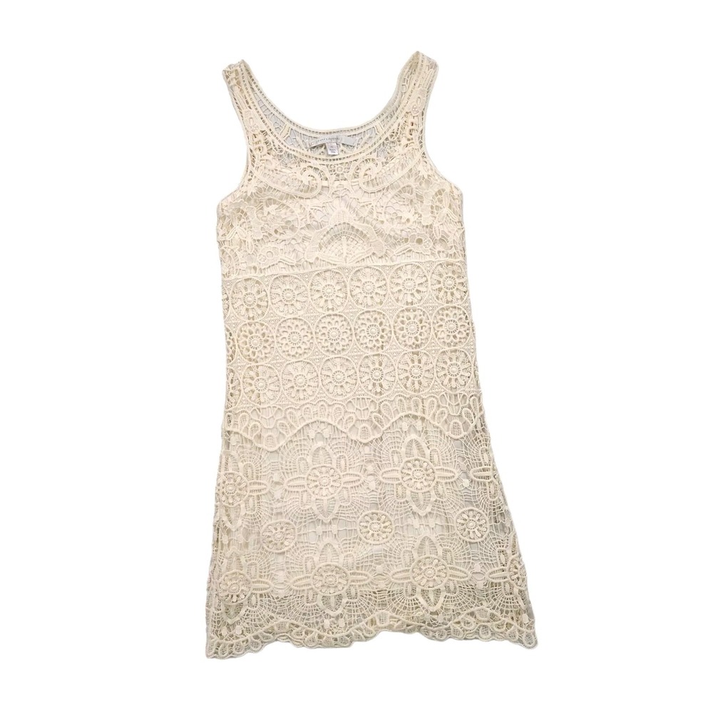 LC Lauren Conrad Dress Womens XS Ivory Crochet Lace Sleeveless Babydoll Summer